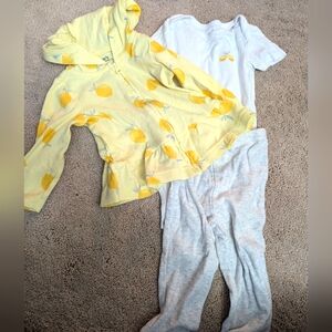6-9 months lemon outfit. Onesie with pants and matching jacket. Carter's